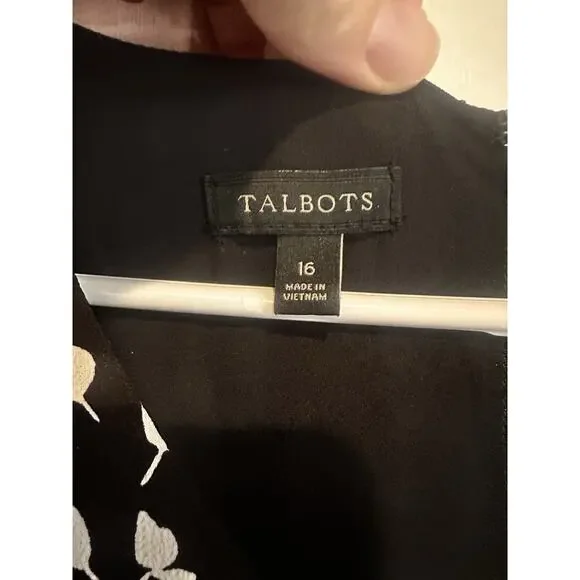 Talbots Size 16 Dress Belted Black Long Sleeve Office Church Party Stretch - Picture 4 of 12